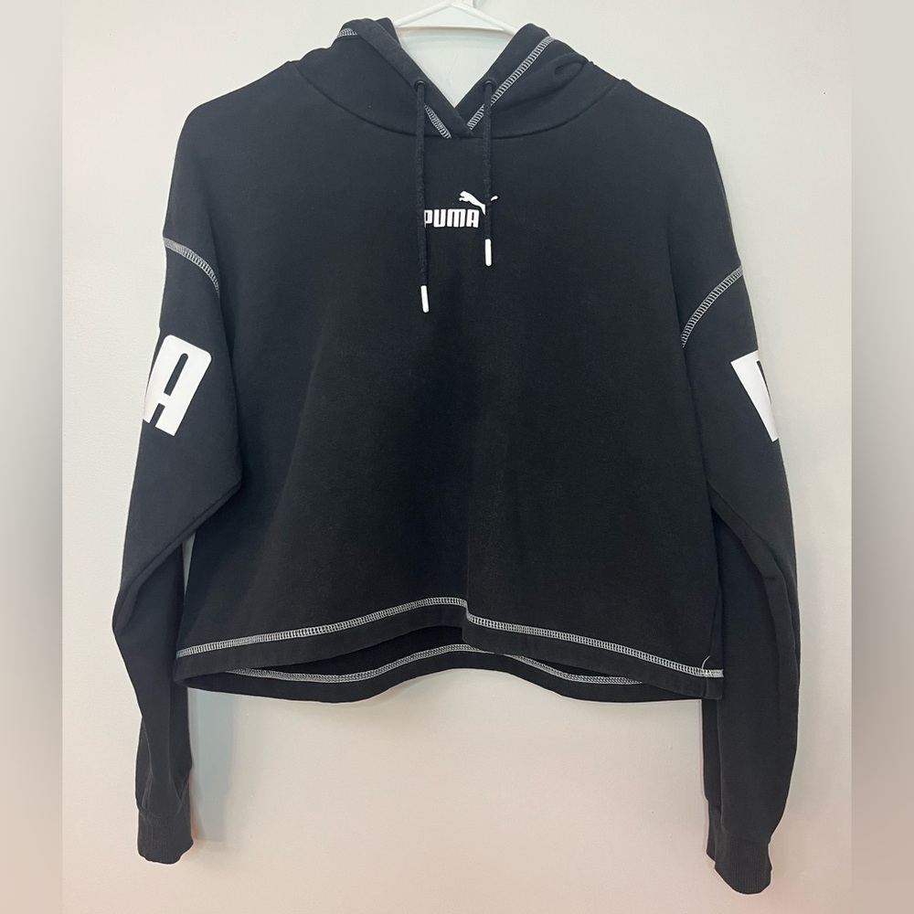 Puma Women’s Small Cropped Hoodie Sweatshirt Black